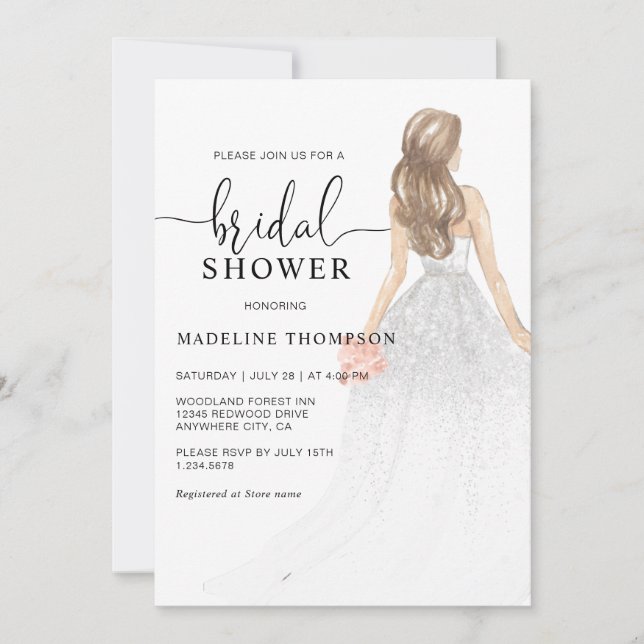 Glitzer Aquarellfarben Dusty Pink Bridge Brautpart Einladung (Vorderseite)