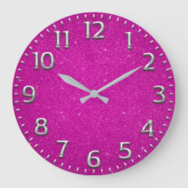Glitzer Arabic Number Metal Gray Fuchsia Pink Große Wanduhr