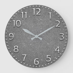 Glitzer Arabic Number Metal Wine Gray Silver Lux Große Wanduhr
