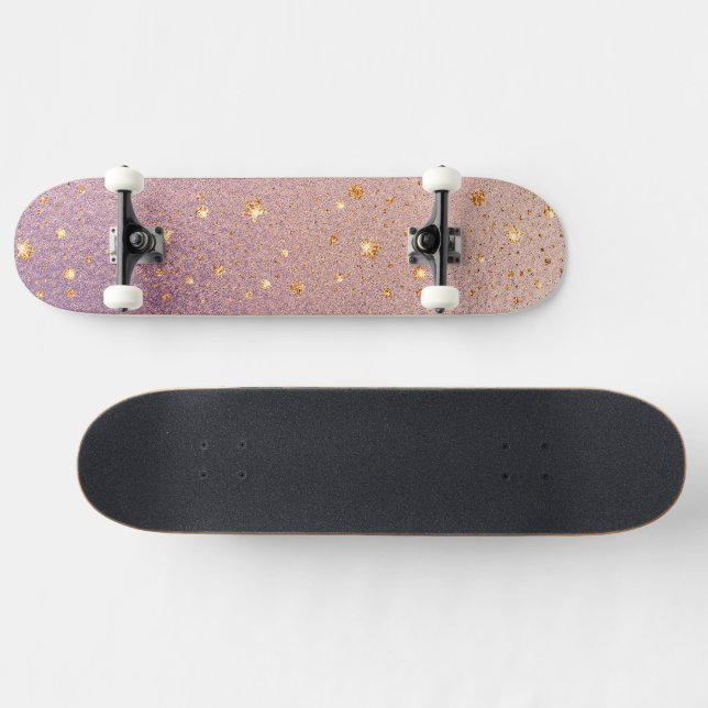 Glitzer auf Rose Gold und Lila Foil Textur Skateboard (Horizontal)