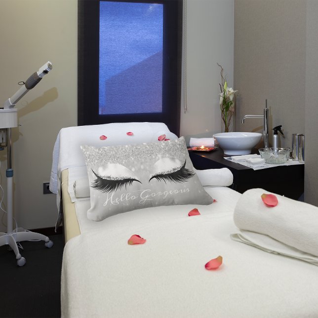 Glitzer Augen Makeup Lashes Lendenkissen (Glitter Eyes Makeup Lashes Silver Hello Gorgeous Lumbar Pillow)