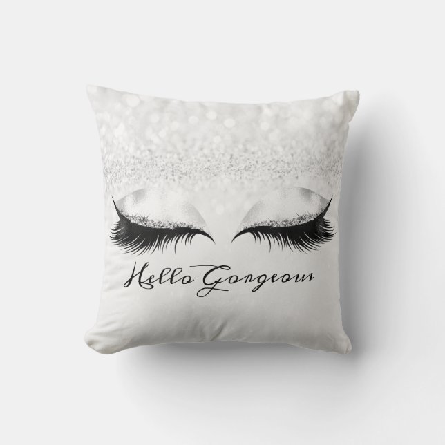 Glitzer Augen Makeup Lashes Silbergrau Kissen (Vorderseite)