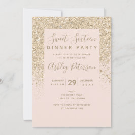 Glitzer aus leicht goldfarbenem, rot-rosa Sweet 16 Einladung