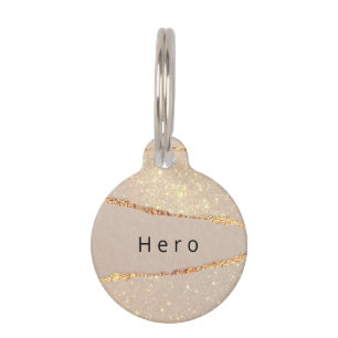 Glitzer aus Marmor, beige Goldmonogramm Haustiermarke