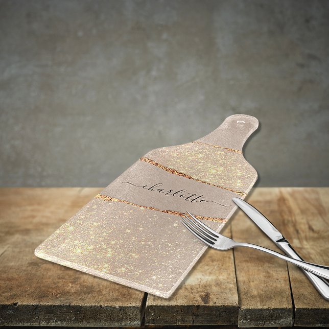 Glitzer aus Marmor, beige Goldmonogramm Schneidebrett (Von Creator hochgeladen)