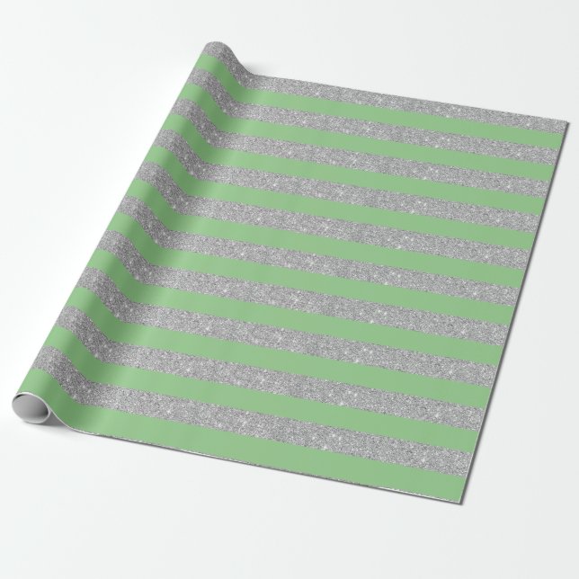 Glitzer aus Sage Green und Silver Geschenkpapier (Ungerollt)