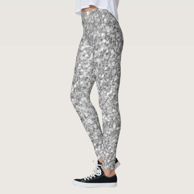 Glitzer aus weißem und grauem Mosaik Leggings (Links)