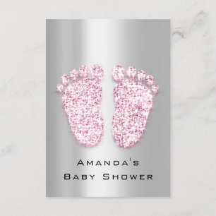 Glitzer Baby Dusche Feet Pink Gray Silver Einladung