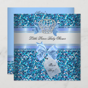 Glitzer Baby Shower Boy Blue Little Prince Crown Einladung