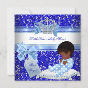 Glitzer Baby Shower Boy Blue Little Prince Ethnic Einladung