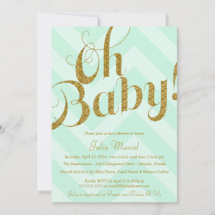 Glitzer Babydusche Einladung mit Mint Zickzack