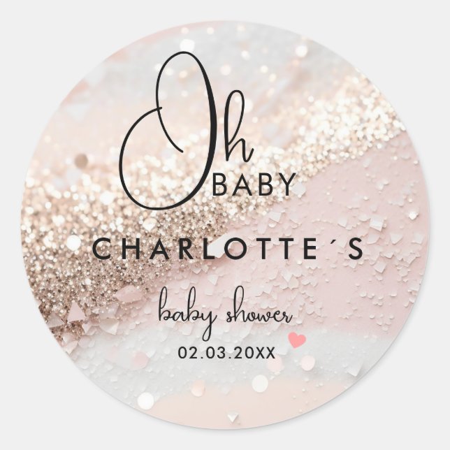 Glitzer Babydusche Runder Aufkleber (Vorderseite)