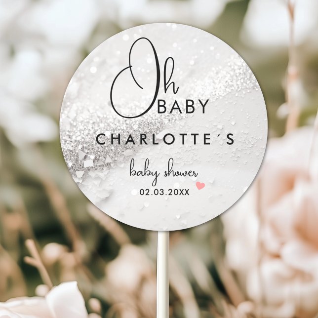 Glitzer Babydusche Runder Aufkleber (Glitter Baby Shower Classic Round Custom Sticker with your Name and Date.)