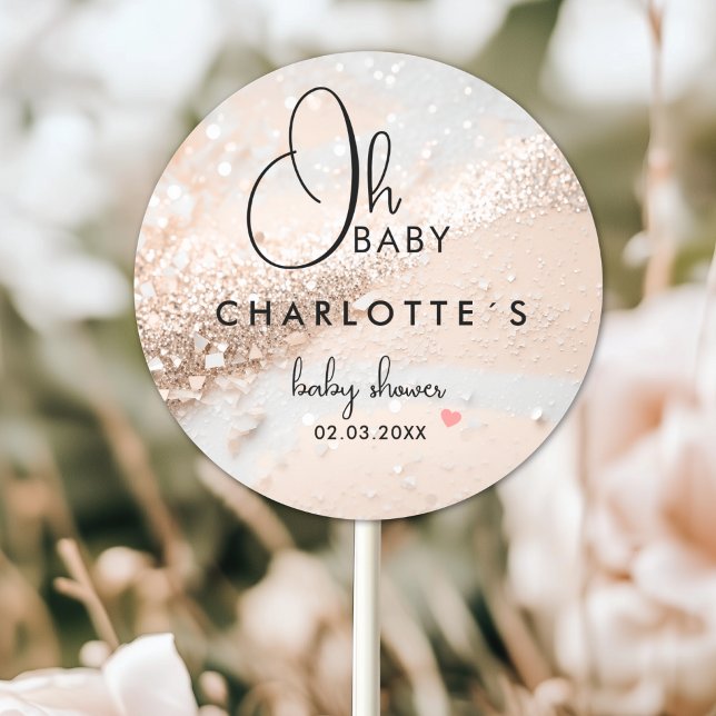 Glitzer Babydusche Runder Aufkleber (Glitter Baby Shower Classic Round Custom Sticker with your Name and Date.)