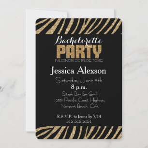 Glitzer Bachelorette in Gold und Schwarz Einladung