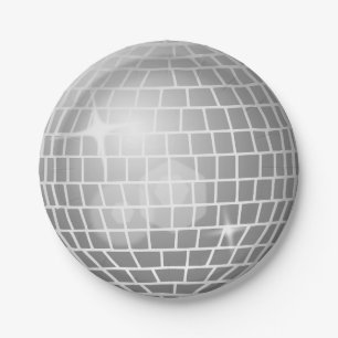 Glitzer Ball Silber Retro Vintage Diskothek Party Pappteller