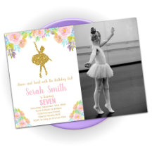 Glitzer Ballerina Geburtstag Einladungen mit Foto