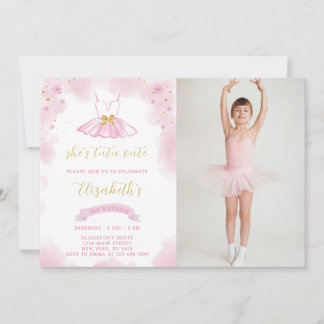 Glitzer Ballerina Geburtstagseinladung mit Foto Einladung