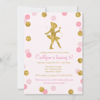 Glitzer Ballerina, Rosa und Goldsparkle Geburtstag Einladung