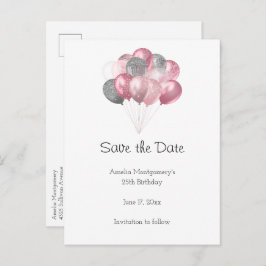 Glitzer Ballon Bunch Pink und Silber Ankündigungspostkarte