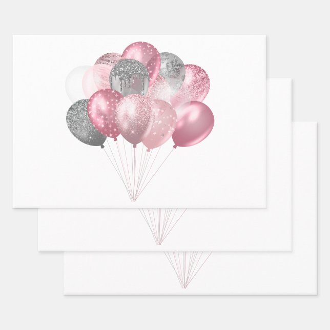 Glitzer Ballon Bunch Pink und Silber Geschenkpapier Set (Set)