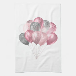 Glitzer Ballon Bunch Pink und Silber Geschirrtuch