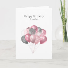 Glitzer Ballon Bunch Pink und Silver Geburtstag Karte