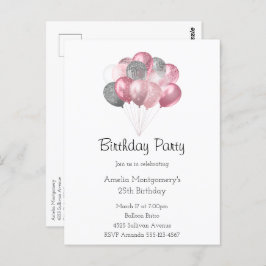Glitzer Ballon Bunch Pink und Silver Geburtstag Postkarte