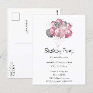Glitzer Ballon Bunch Pink und Silver Geburtstag Postkarte