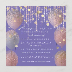 Glitzer Ballon Rose Gold Bridal Sweet 16. Purpl Einladung