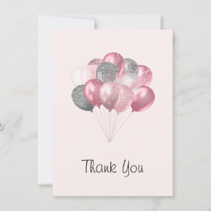 Glitzer Balloon Bunch Pink und Silver Vielen Dank Dankeskarte