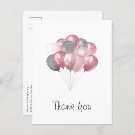 Glitzer Balloon Bunch Pink und Silver Vielen Dank Postkarte