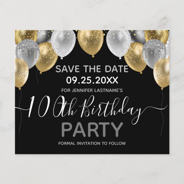 Glitzer Balloons 100. Geburtstag Save the Date (Vorderseite)