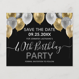 Glitzer Balloons 40. Geburtstag Party Save the Dat