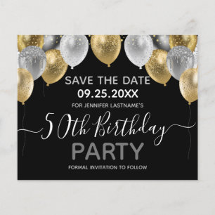 Glitzer Balloons 50. Geburtstagsparty Save the Dat