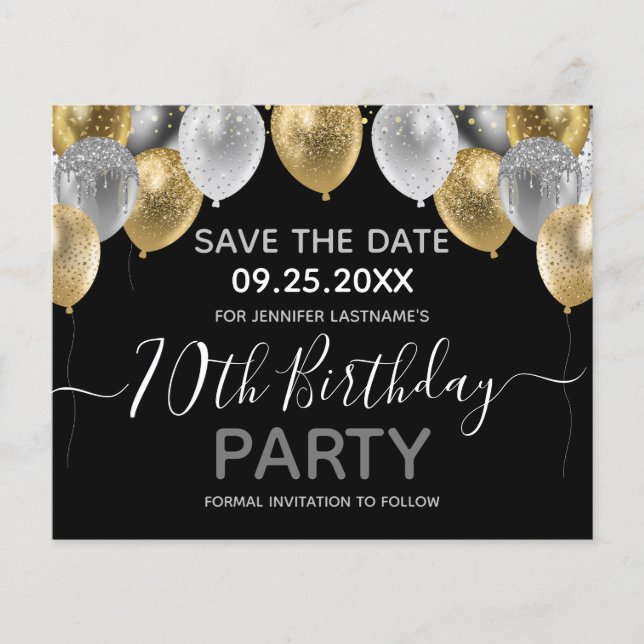 Glitzer Balloons 70. Geburtstagsparty Save the Dat (Vorderseite)