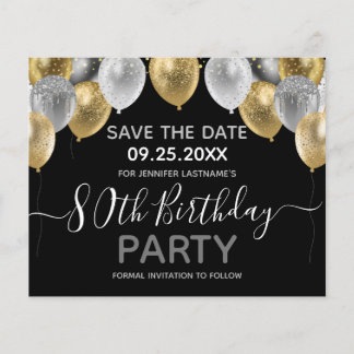 Glitzer Balloons 80. Geburtstagsparty Save the Dat