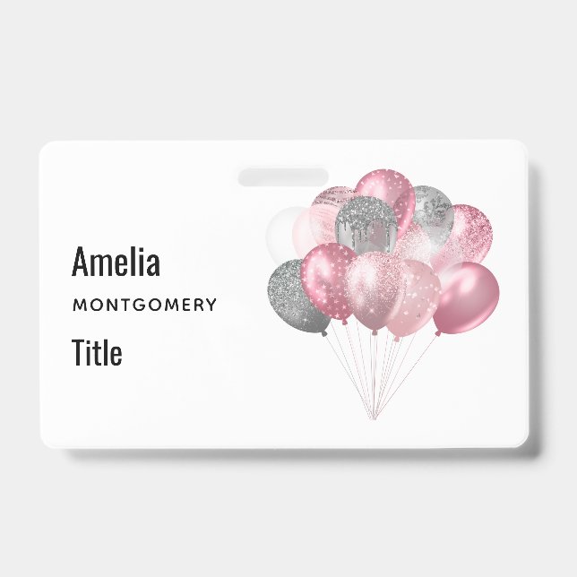 Glitzer Balloons Rosa und Silber Ausweis (Vorderseite)