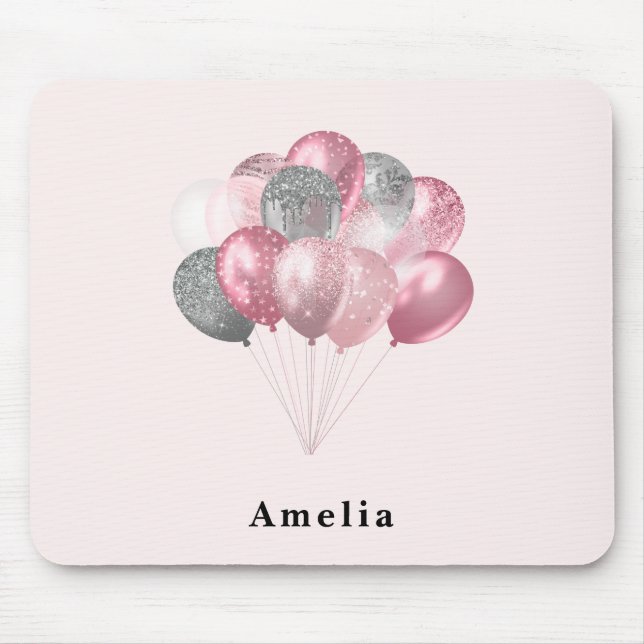 Glitzer Balloons Rosa und Silber Mousepad (Vorne)