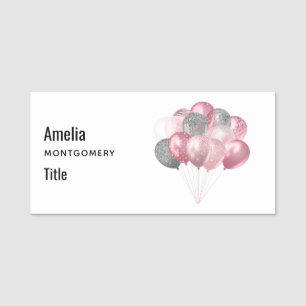Glitzer Balloons Rosa und Silber Namensschild