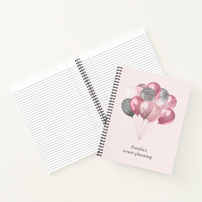 Glitzer Balloons Rosa und Silber Notizbuch (Innenseite)