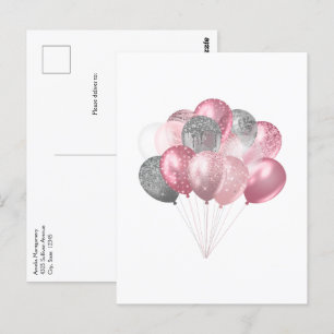 Glitzer Balloons Rosa und Silber Postkarte