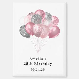 Glitzer Balloons Rosa und Silber Save the Date Magnet
