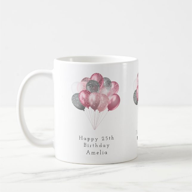 Glitzer Balloons Rosa und Silver Happy Geburtstag Kaffeetasse (Links)