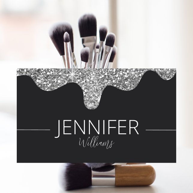 Glitzer Beauty Makeup Black Silver Business Card Visitenkarte (Von Creator hochgeladen)