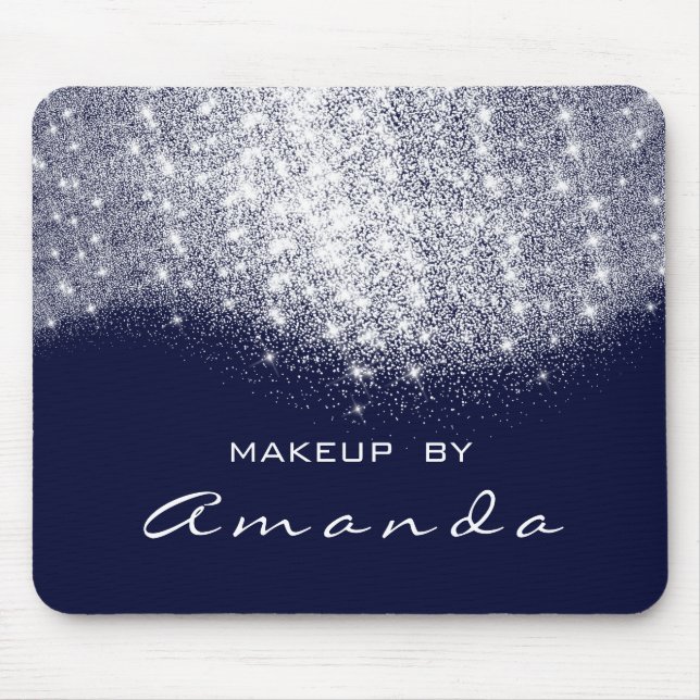 Glitzer Beauty Studio Makeup Silver Blue Navy Name Mousepad (Vorne)