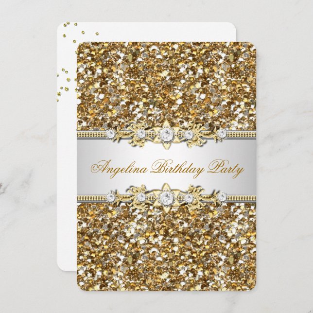 Glitzer Birthday Party Gold Jewel Diamond Einladung (Vorne/Hinten)