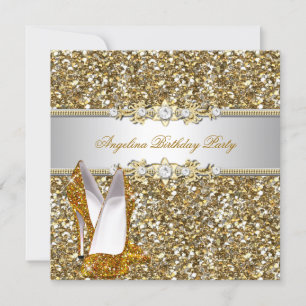 Glitzer Birthday Party Gold Jewel Diamond Schuhe Einladung