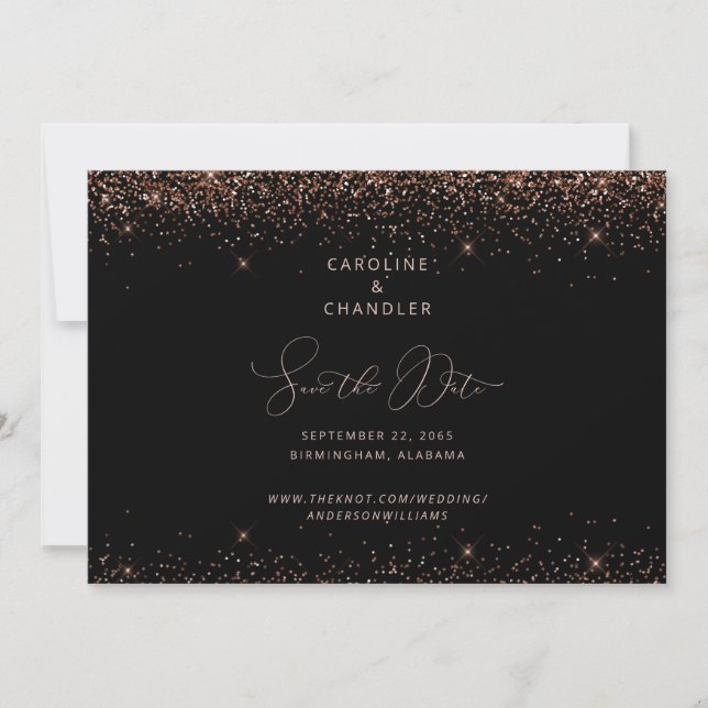 Glitzer "Black & Bronze" Save the Date Glam Einladung (Vorderseite)