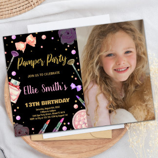 Glitzer Black Foto Pamper Party Geburtstag Einladung